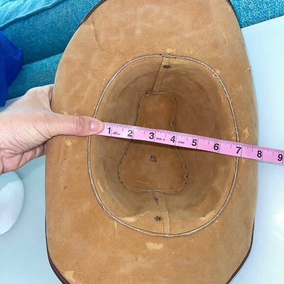 Handmade Vintage Mens Cowboy Hat Stamped Leather Size Small Western Brown Suede - Picture 9 of 13